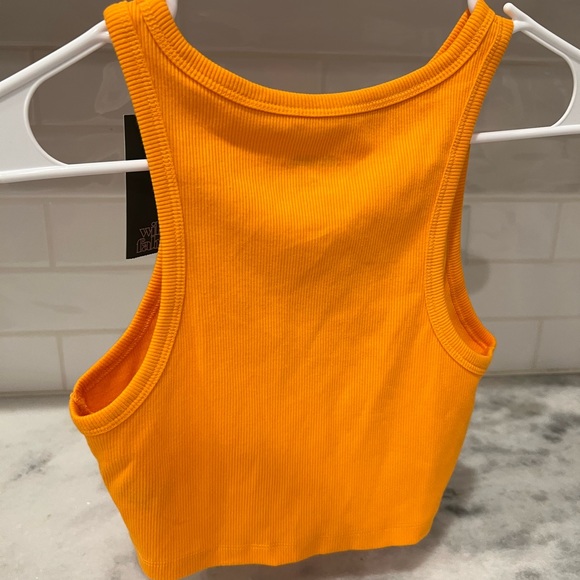 Orange Hick-Neck Cropped Razorback Tank Top - Picture 6 of 7